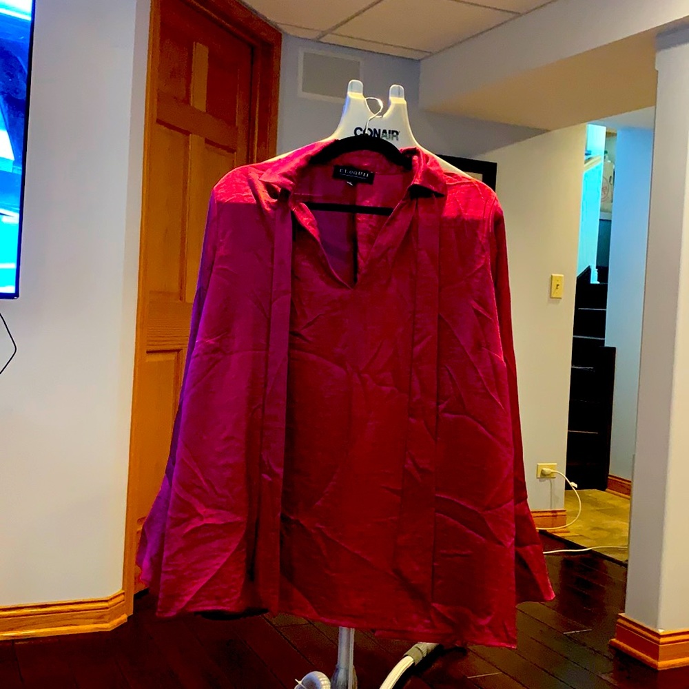 Pink silk dress shirt with bow